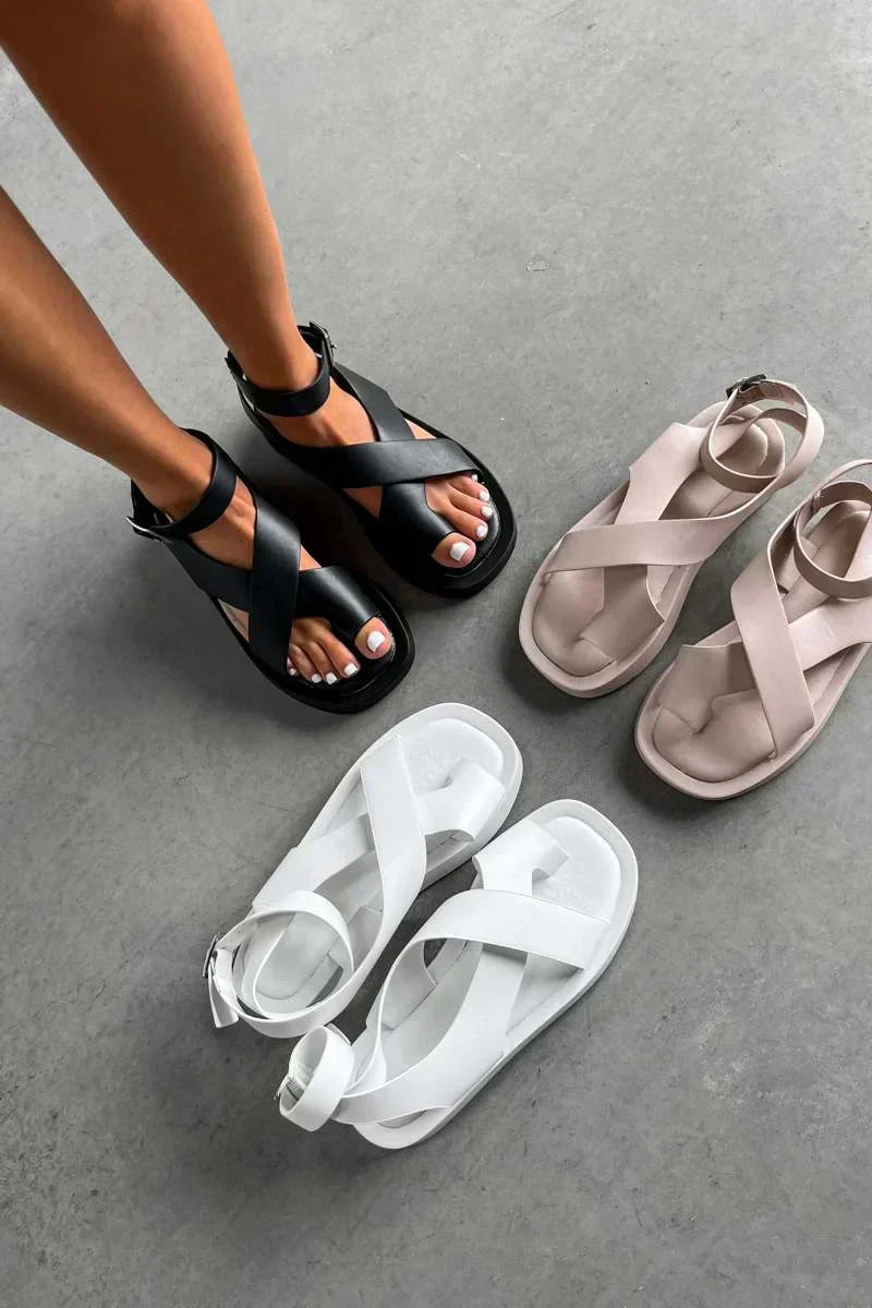 Caroline | Women's Platform Flat Buckle Sandals