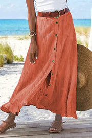 Coral | Women's Button Front Maxi Skirt High Waist Linen Look