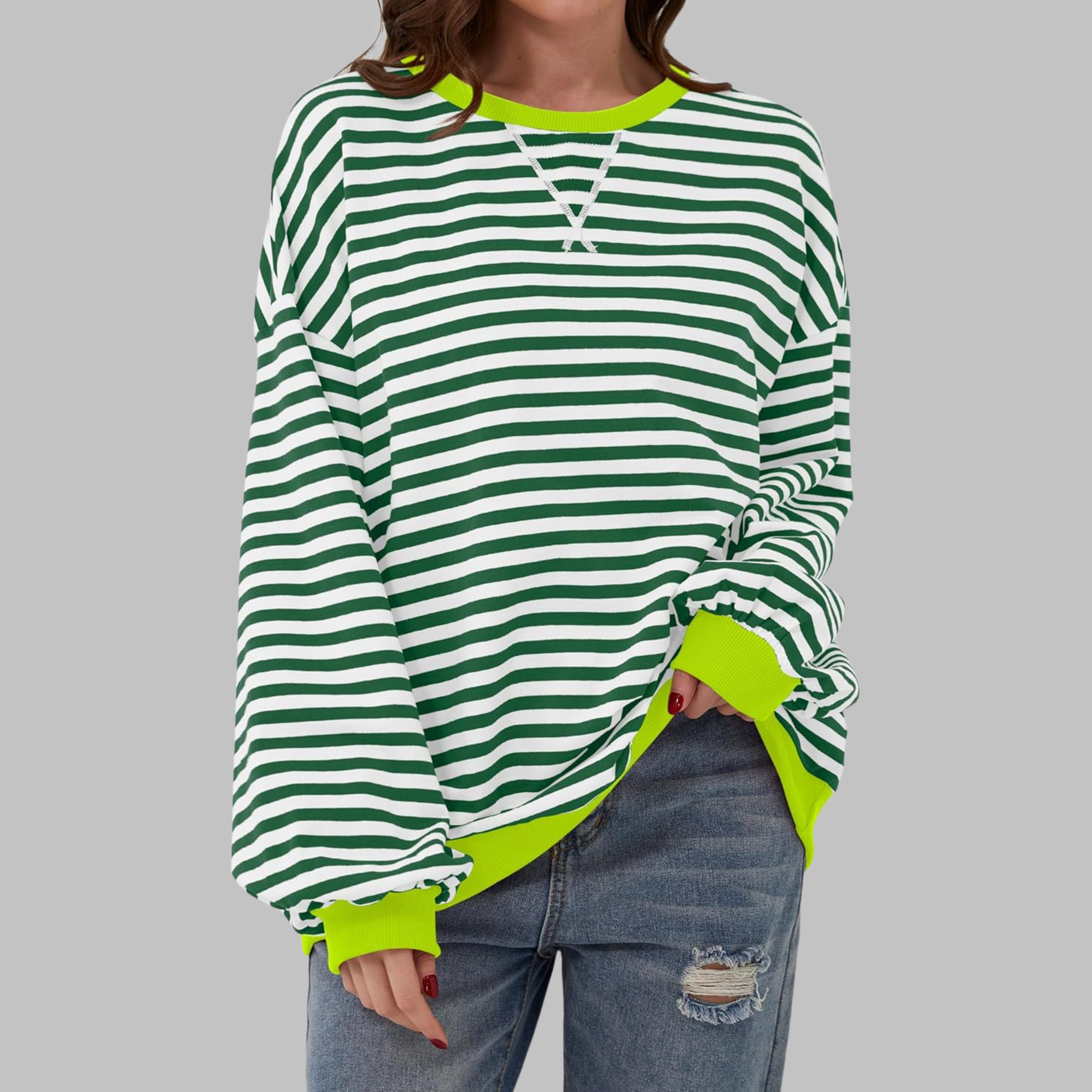 Poppy | Women's Striped Crewneck Long Sleeve Oversized Sweatshirt