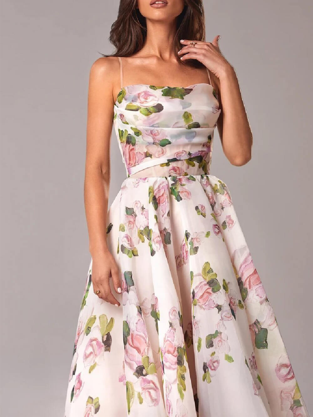 Rosie | Women's Floral Spaghetti Strap A-Line Midi Dress