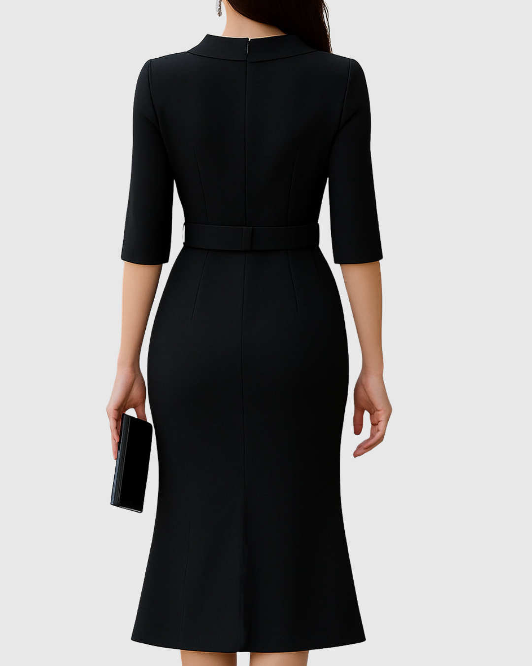 Naomi | Women's Belted Mock Neck Midi Dress with Split Sleeves