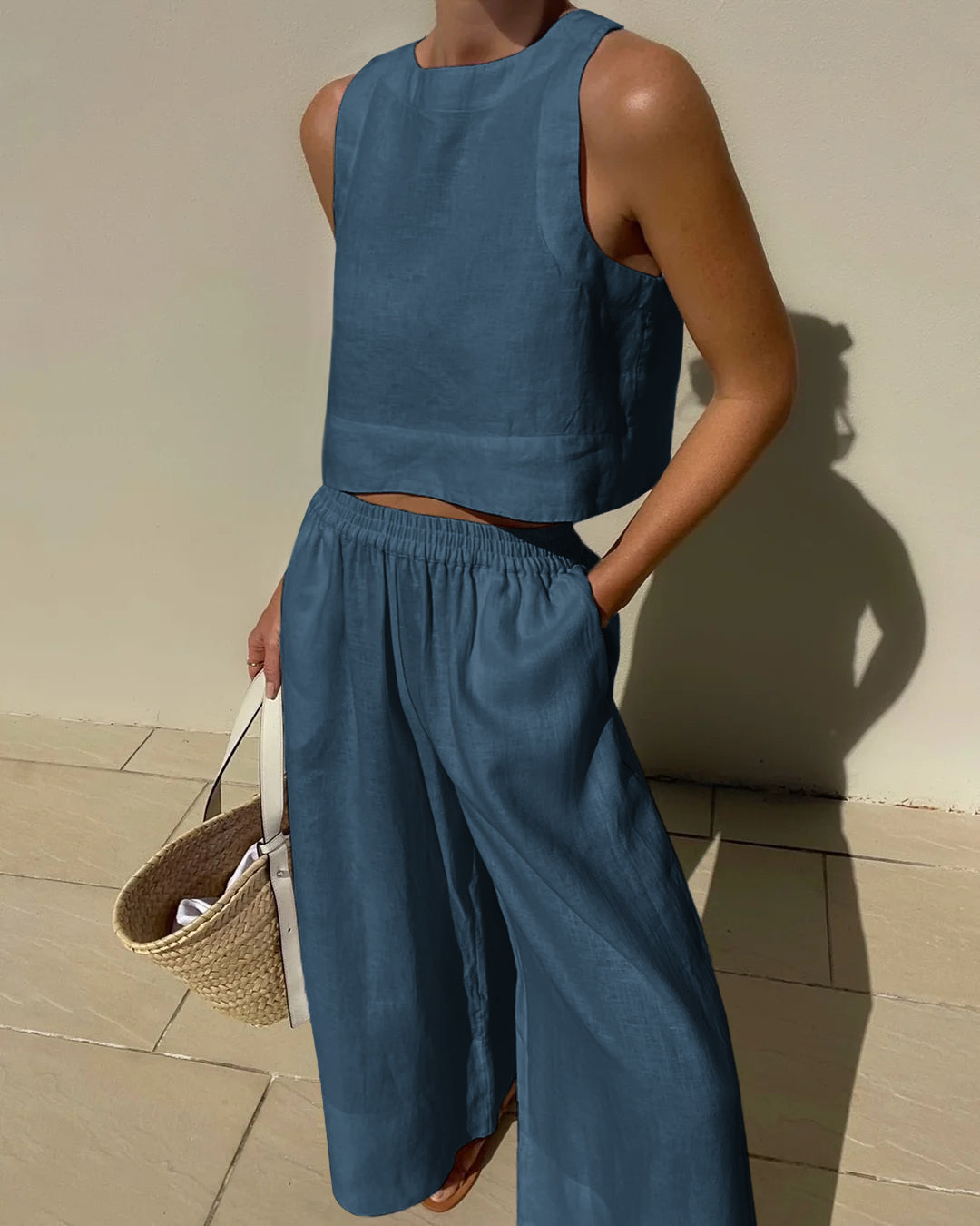 Salina | Women's Two Piece Set Crop Top Wide Leg Pants