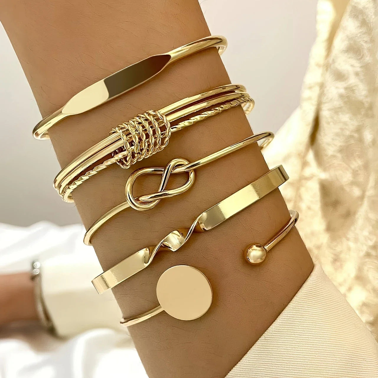 ARCÉTTA FORM™ — 5PCS GEOMETRIC GLOSSY BANGLE & CUFF BRACELET SET