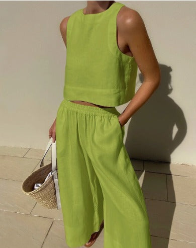 Salina | Women's Two Piece Set Crop Top Wide Leg Pants