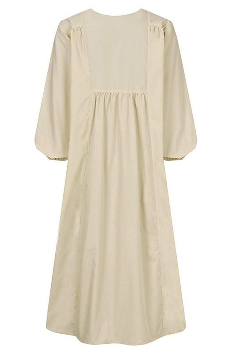Autumn | Women's V-Neck Smocked Waist Midi Dress with Balloon Sleeves