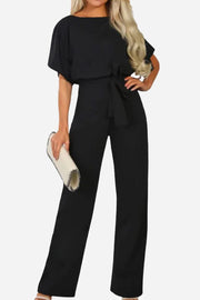 Stella | Women's Wide-Leg Belted Jumpsuit with Batwing Sleeves