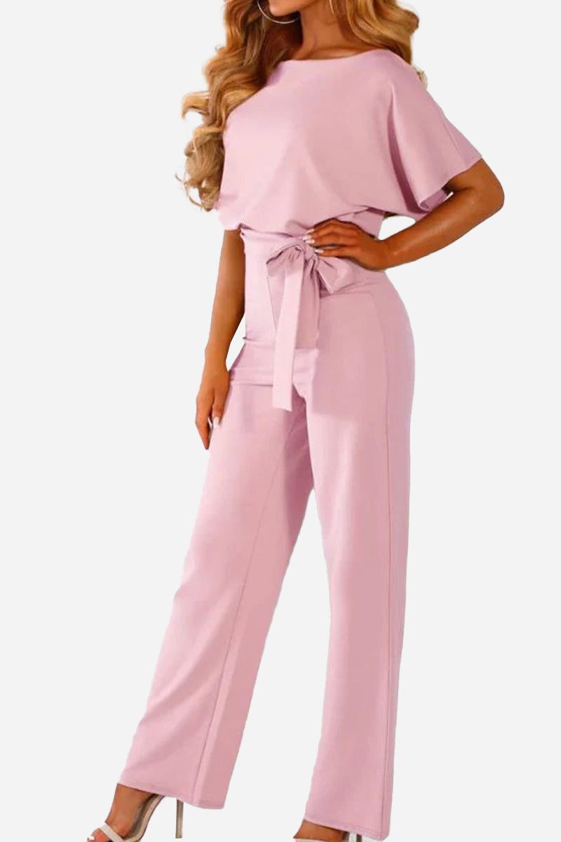 Stella | Women's Wide-Leg Belted Jumpsuit with Batwing Sleeves