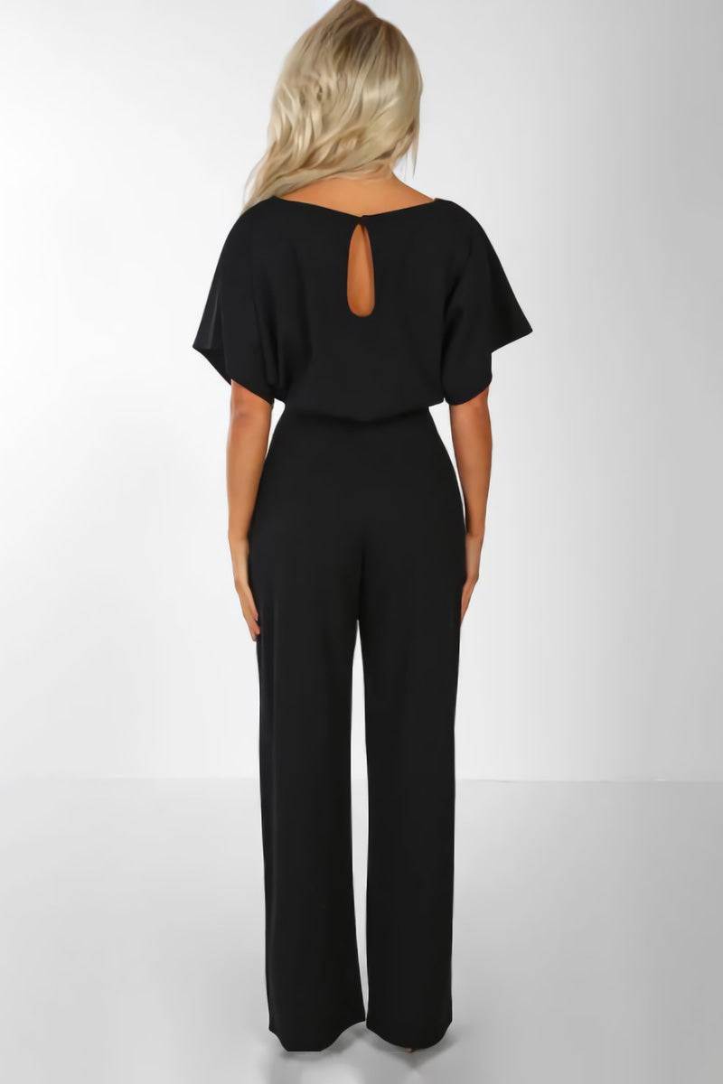 Stella | Women's Wide-Leg Belted Jumpsuit with Batwing Sleeves