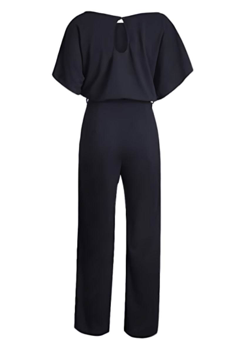 Stella | Women's Wide-Leg Belted Jumpsuit with Batwing Sleeves