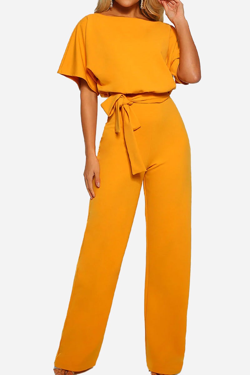 Stella | Women's Wide-Leg Belted Jumpsuit with Batwing Sleeves