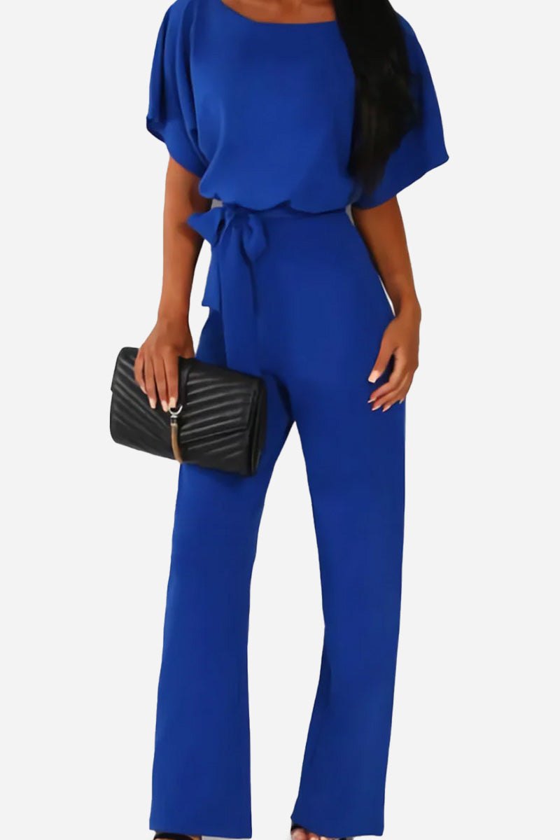 Stella | Women's Wide-Leg Belted Jumpsuit with Batwing Sleeves