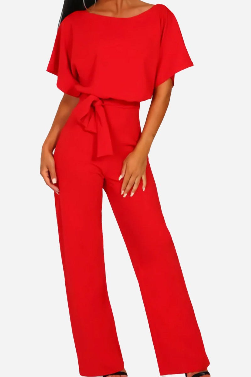 Stella | Women's Wide-Leg Belted Jumpsuit with Batwing Sleeves