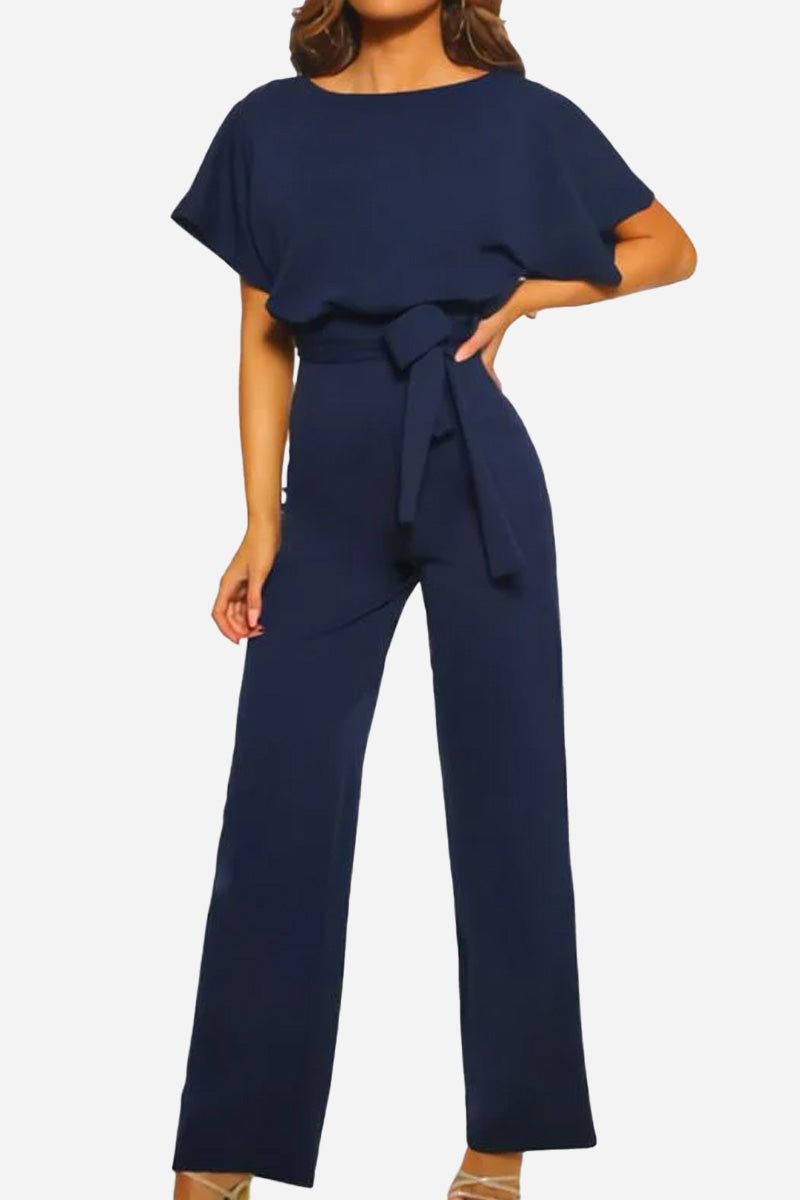 Stella | Women's Wide-Leg Belted Jumpsuit with Batwing Sleeves