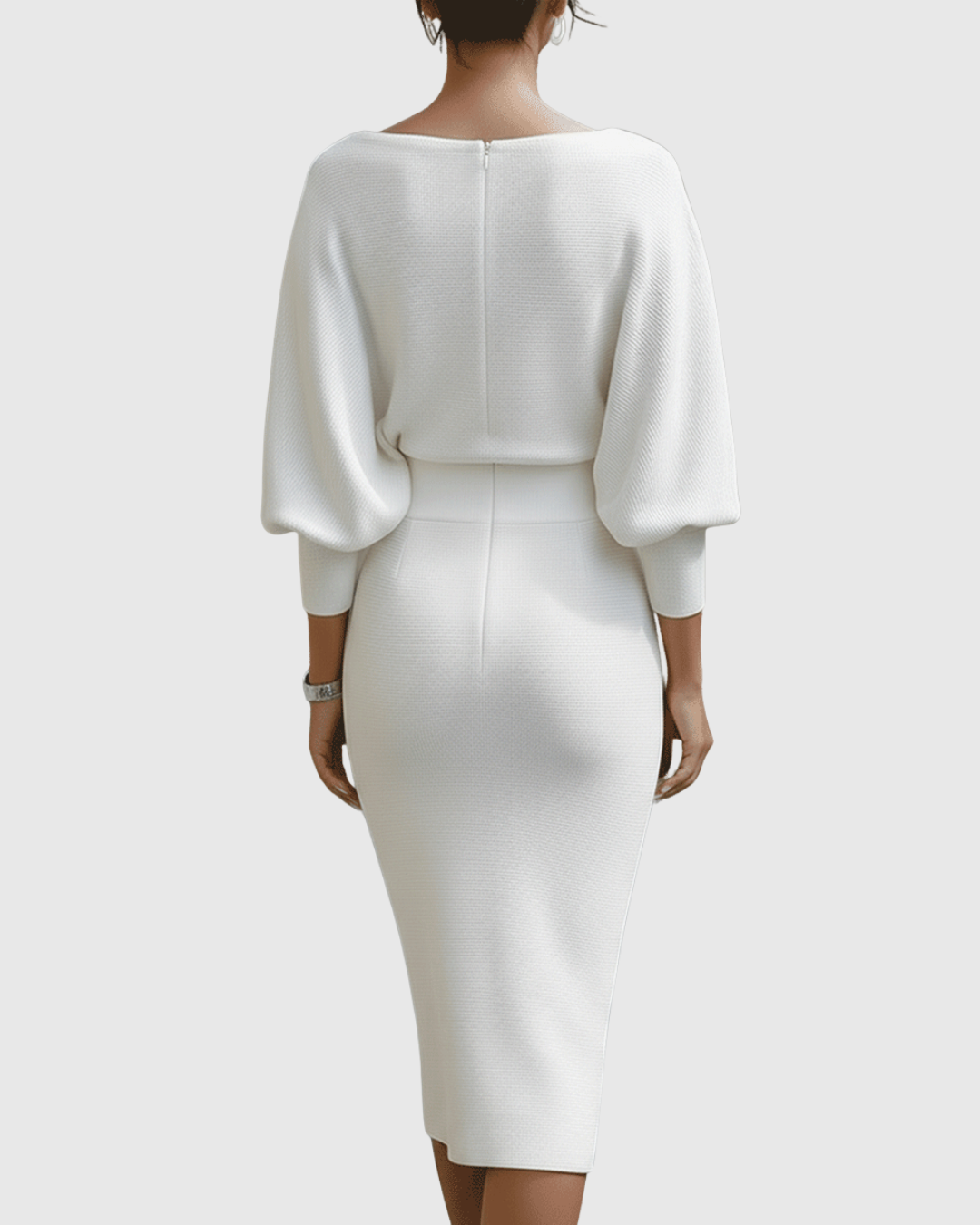 Vivienne | Women's Cowl Neck Batwing Sleeve Ribbed Midi Dress