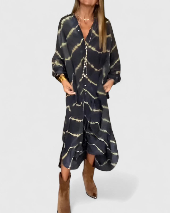 Nova | Women's Tie-Dye Print Button-Down Midi Shirt Dress
