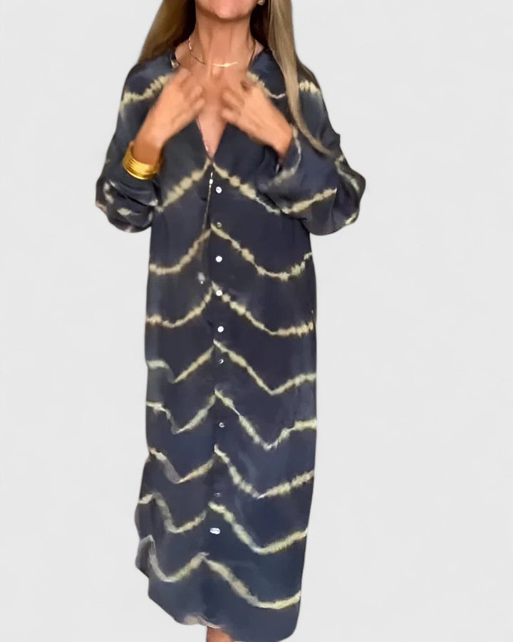Nova | Women's Tie-Dye Print Button-Down Midi Shirt Dress