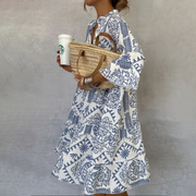 Celeste | Women's Boho Print V-Neck 3/4 Sleeve Swing Dress