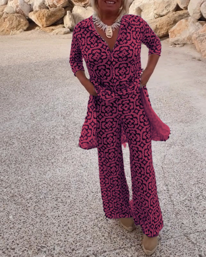 Serena | Women's Printed Two-Piece Set Blouse and Pants