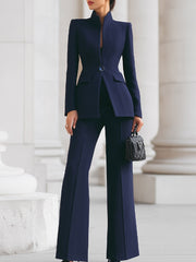 Celeste | Women's Stand Collar Blazer & Wide Leg Pants Suit Set