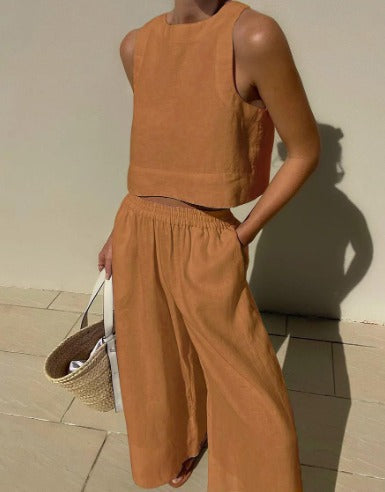 Salina | Women's Two Piece Set Crop Top Wide Leg Pants