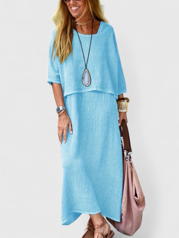 Lea | Women's Two-Piece Set Maxi Dress & Short Sleeve Top