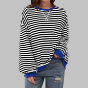 Poppy | Women's Striped Crewneck Long Sleeve Oversized Sweatshirt