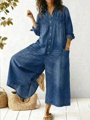 Jeen | Women's Jumpsuit Long Sleeve Button Front Wide Leg