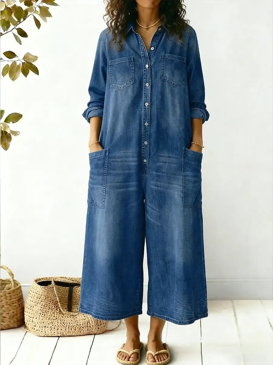 Jeen | Women's Jumpsuit Long Sleeve Button Front Wide Leg
