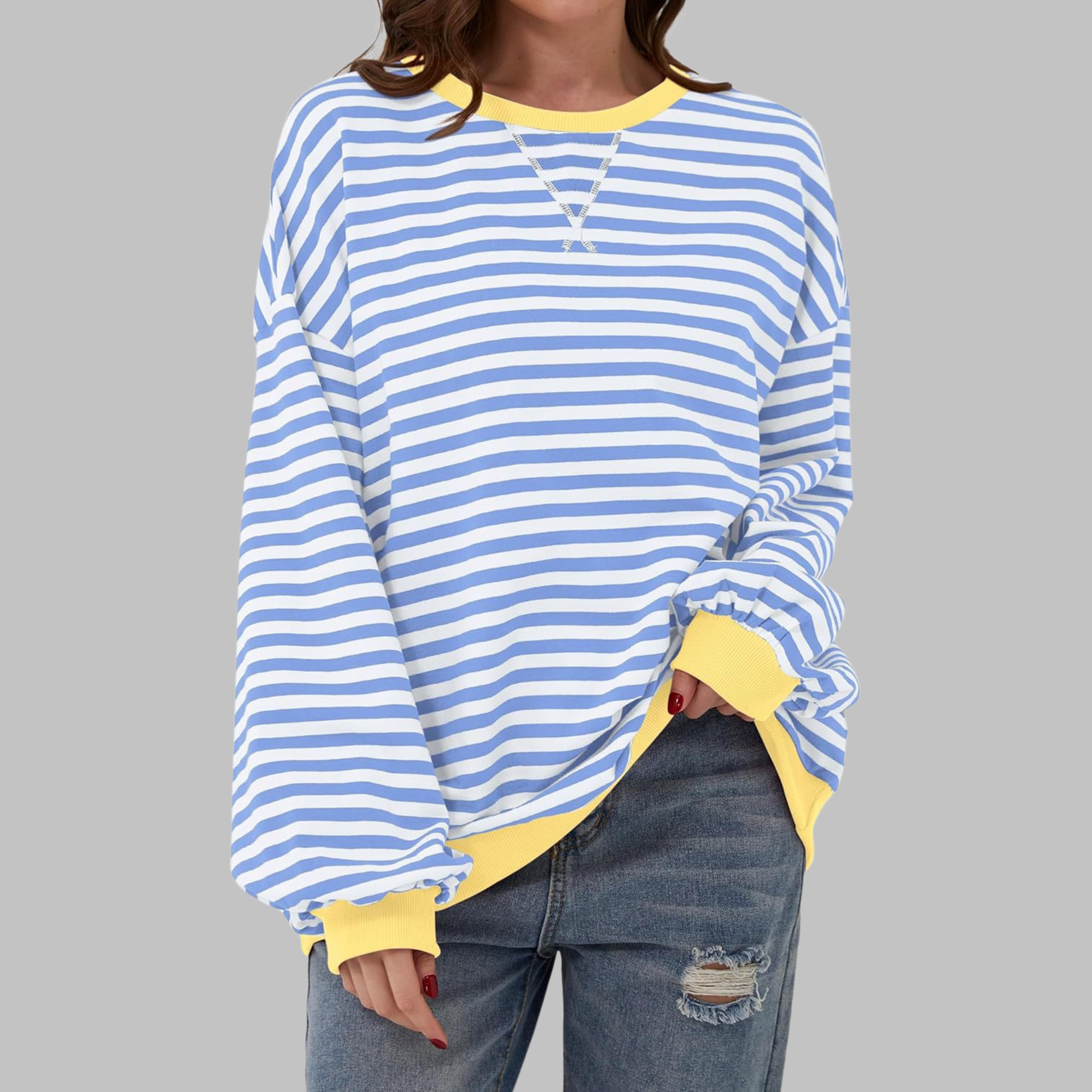 Poppy | Women's Striped Crewneck Long Sleeve Oversized Sweatshirt