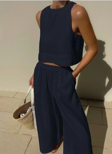 Salina | Women's Two Piece Set Crop Top Wide Leg Pants