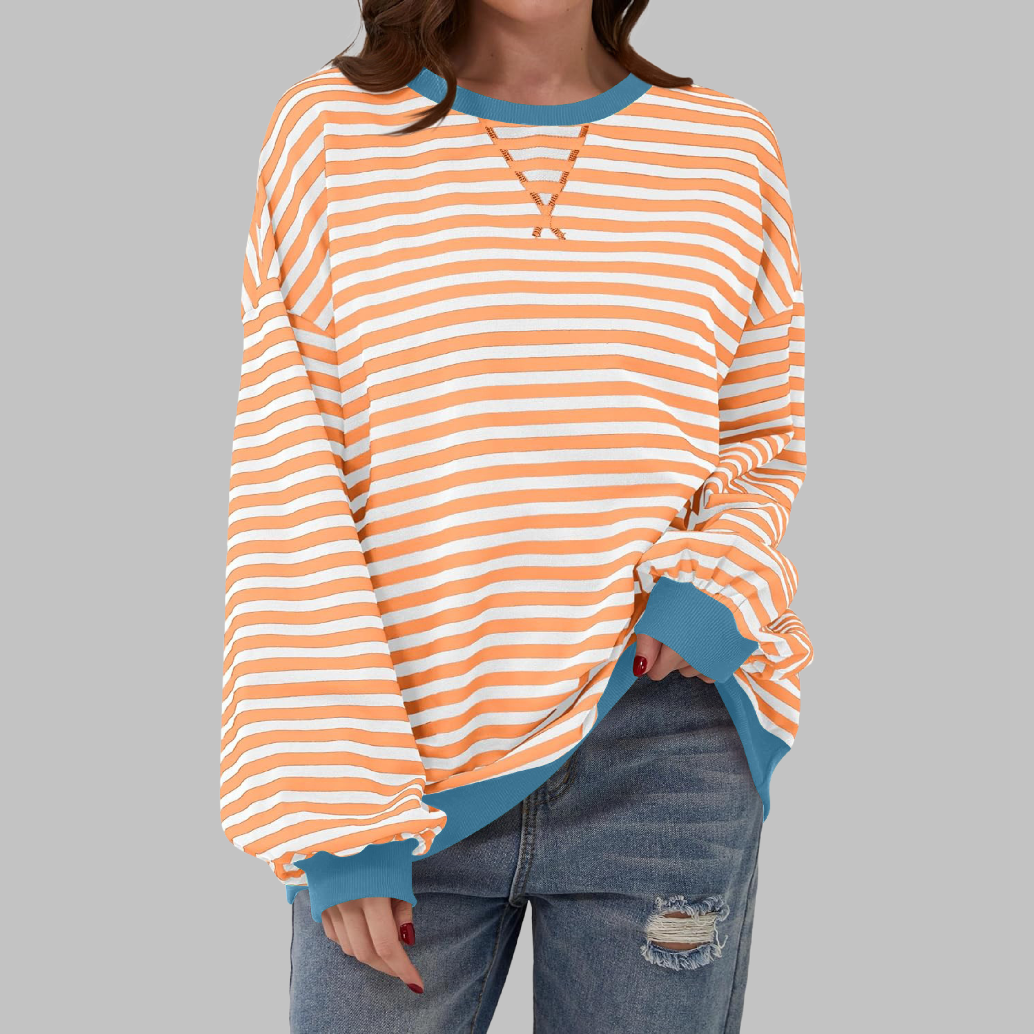 Poppy | Women's Striped Crewneck Long Sleeve Oversized Sweatshirt