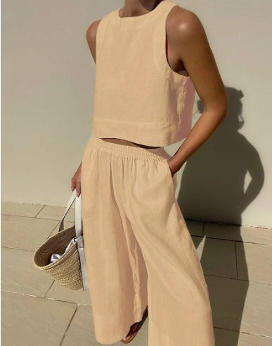 Salina | Women's Two Piece Set Crop Top Wide Leg Pants
