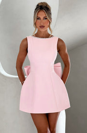 Celeste | Women's Pearl Trim A-Line Mini Dress Sleeveless