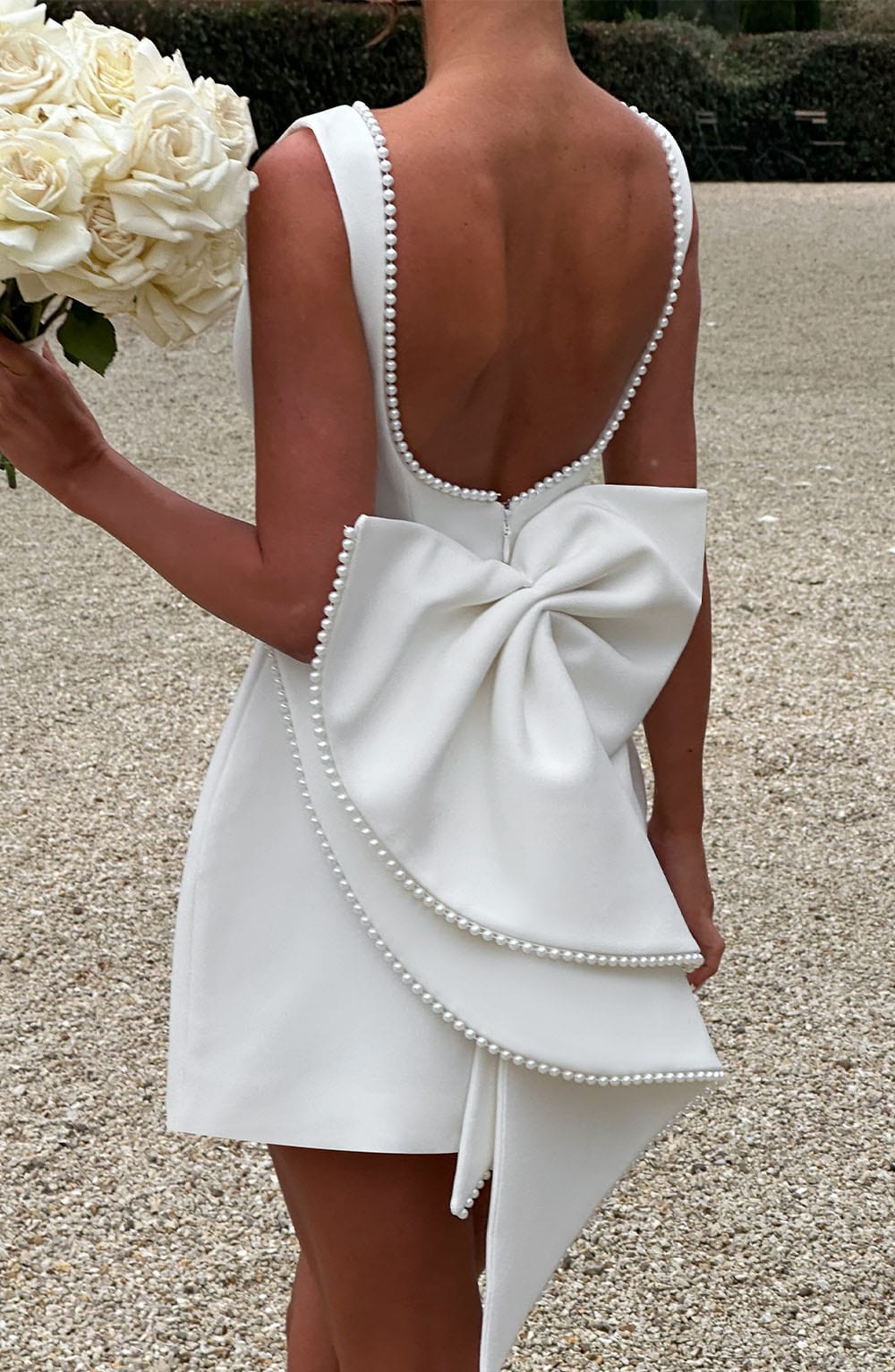 Celeste | Women's Pearl Trim A-Line Mini Dress Sleeveless
