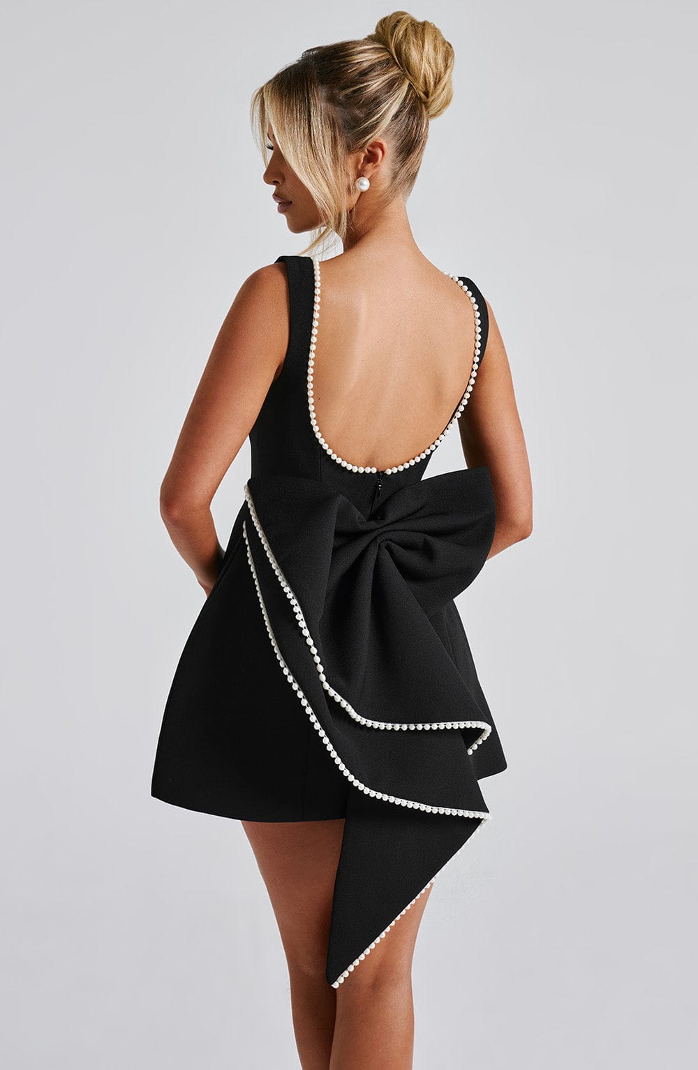 Celeste | Women's Pearl Trim A-Line Mini Dress Sleeveless