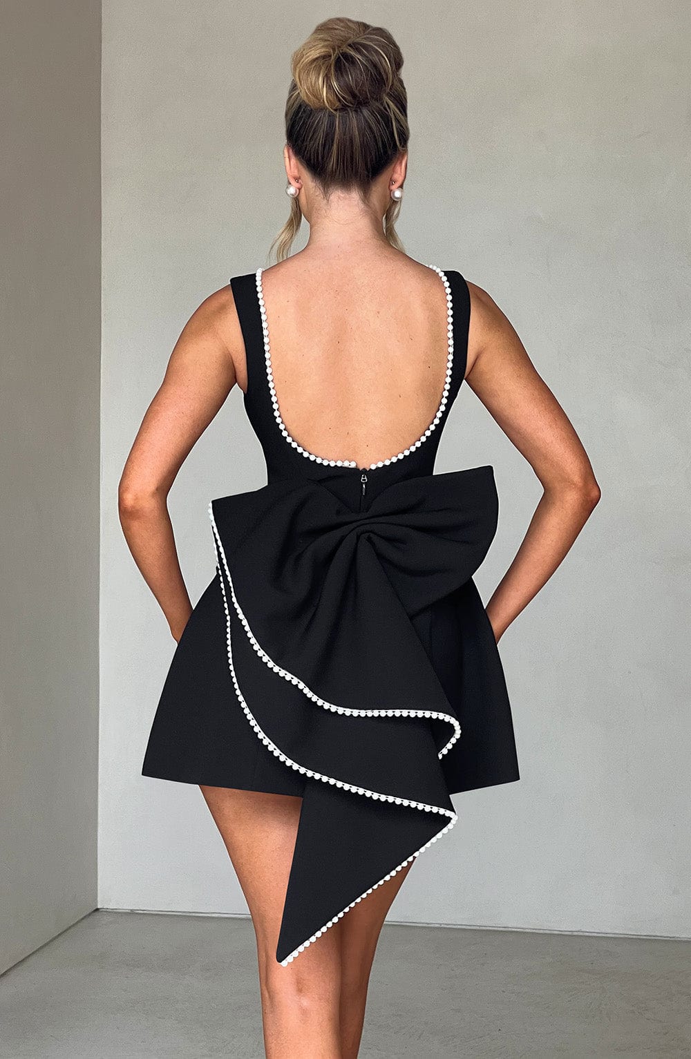 Celeste | Women's Pearl Trim A-Line Mini Dress Sleeveless