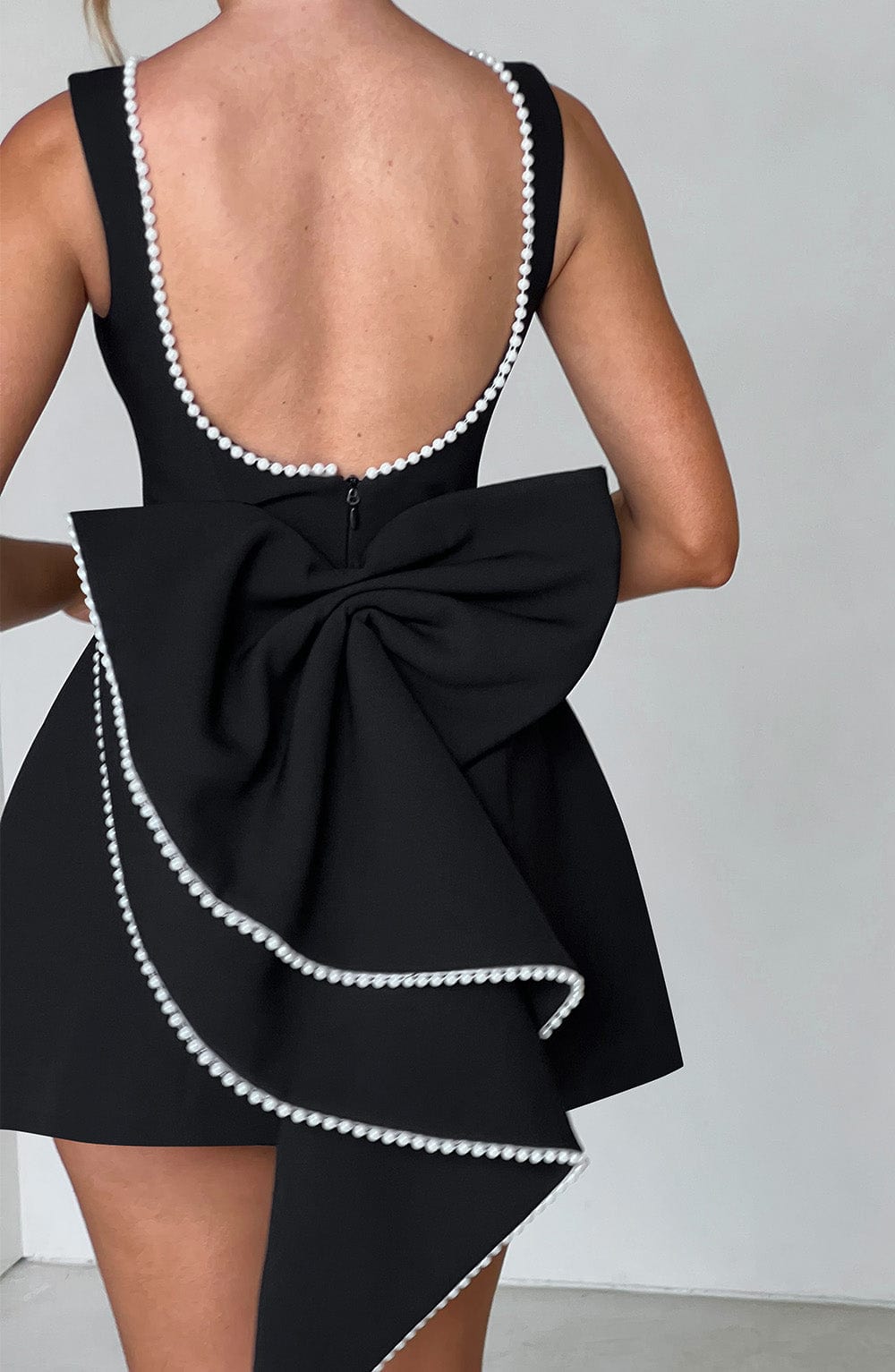 Celeste | Women's Pearl Trim A-Line Mini Dress Sleeveless
