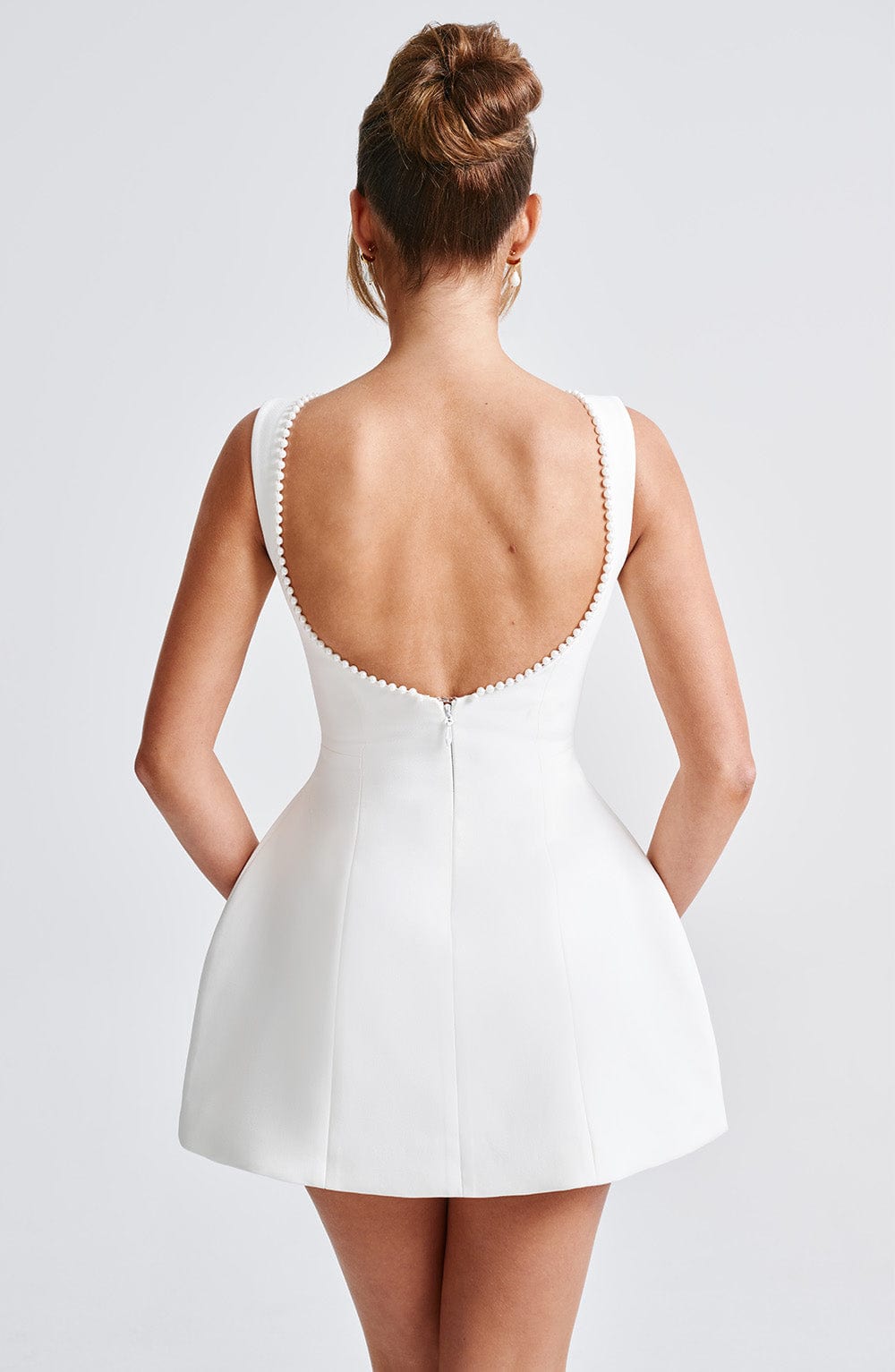 Celeste | Women's Pearl Trim A-Line Mini Dress Sleeveless