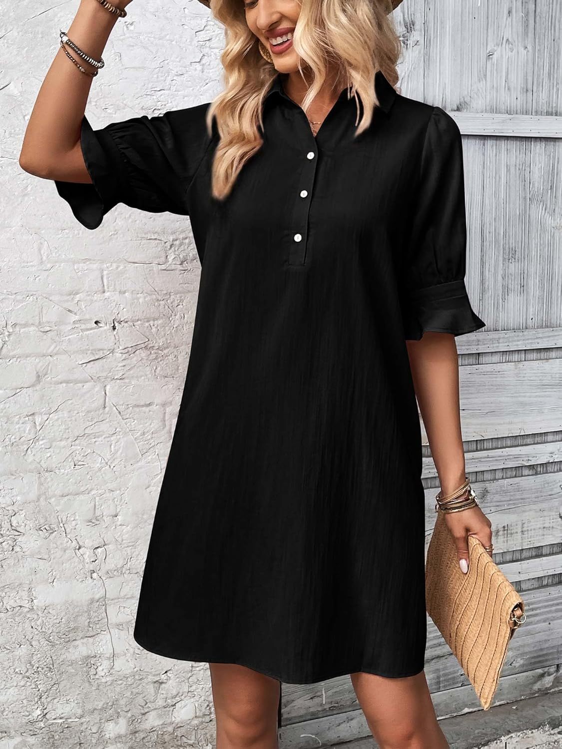 Harper | Women's Button-Down Shirt Dress 3/4 Sleeve Knee Length
