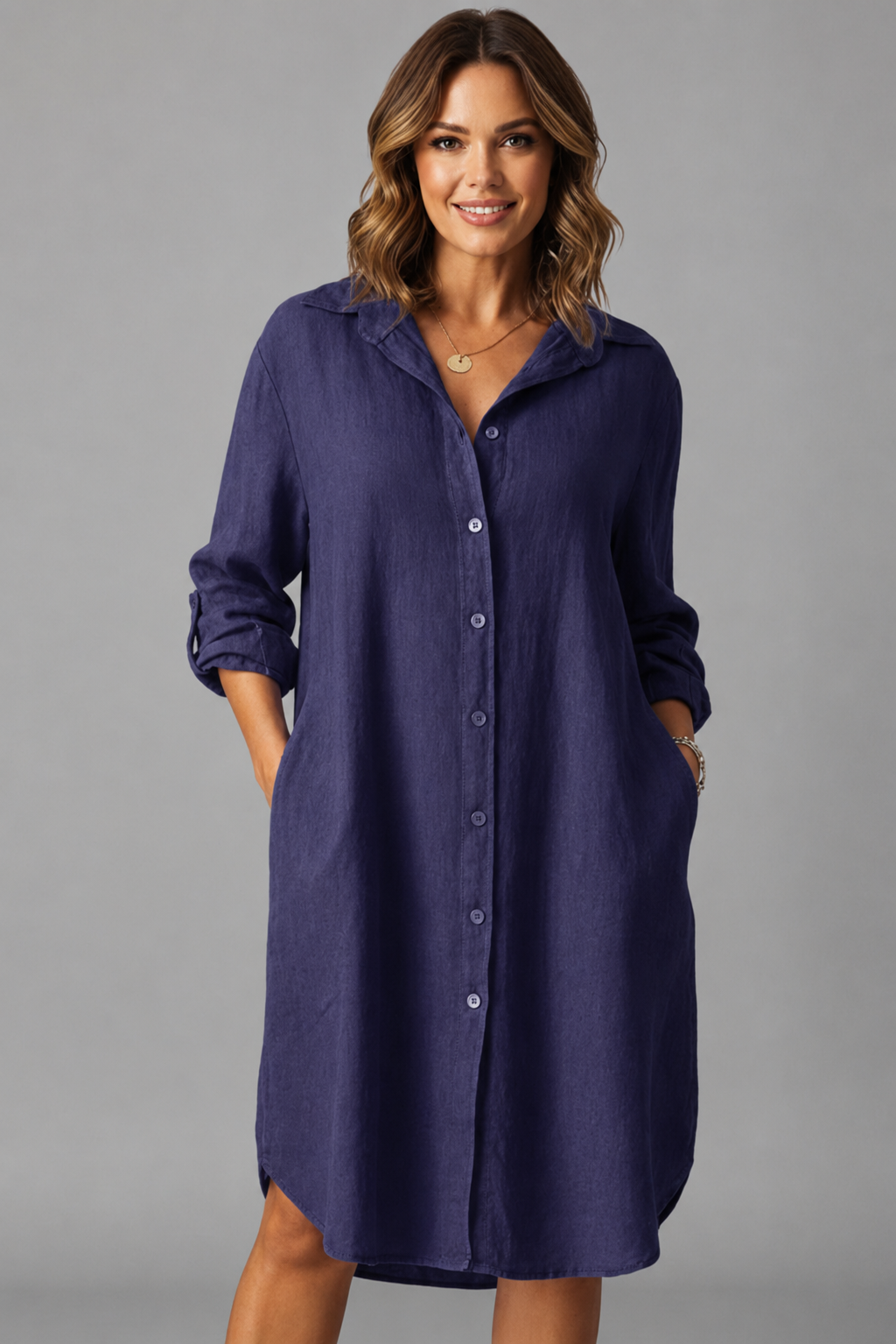Saskia | Women's Long Sleeve Button Front Shirt Dress