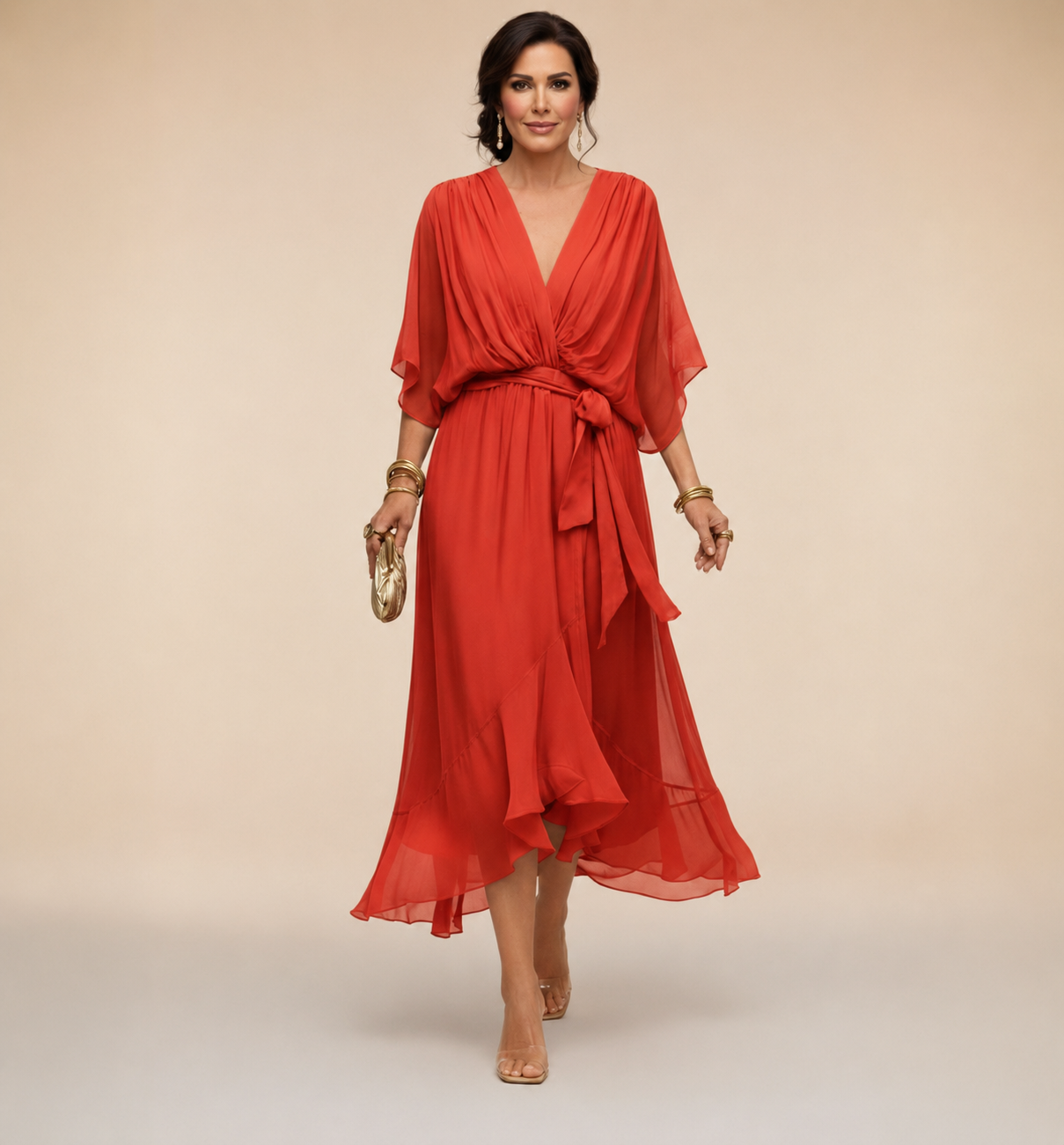 Penelope | Women's V-Neck Wrap Midi Dress