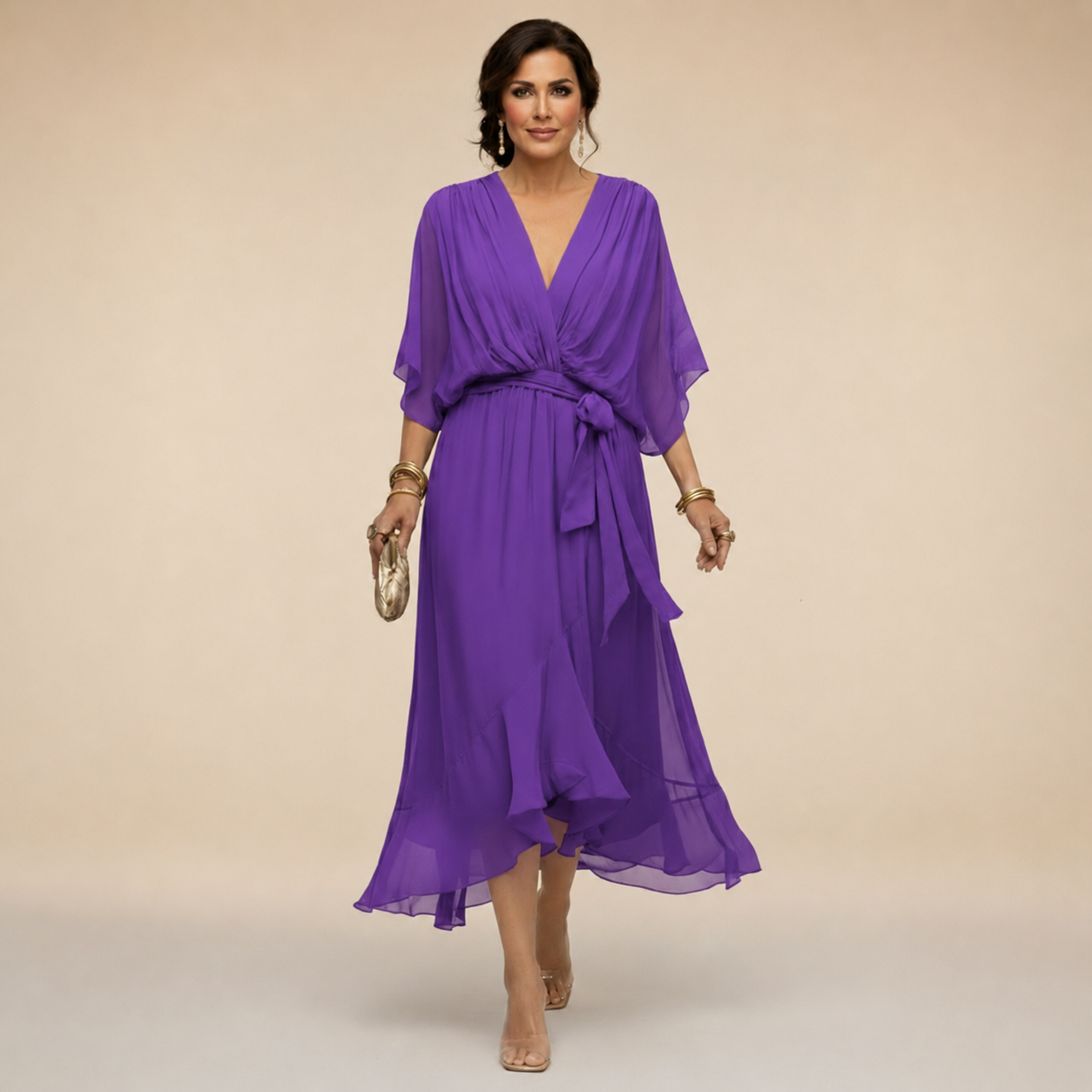 Penelope | Women's V-Neck Wrap Midi Dress