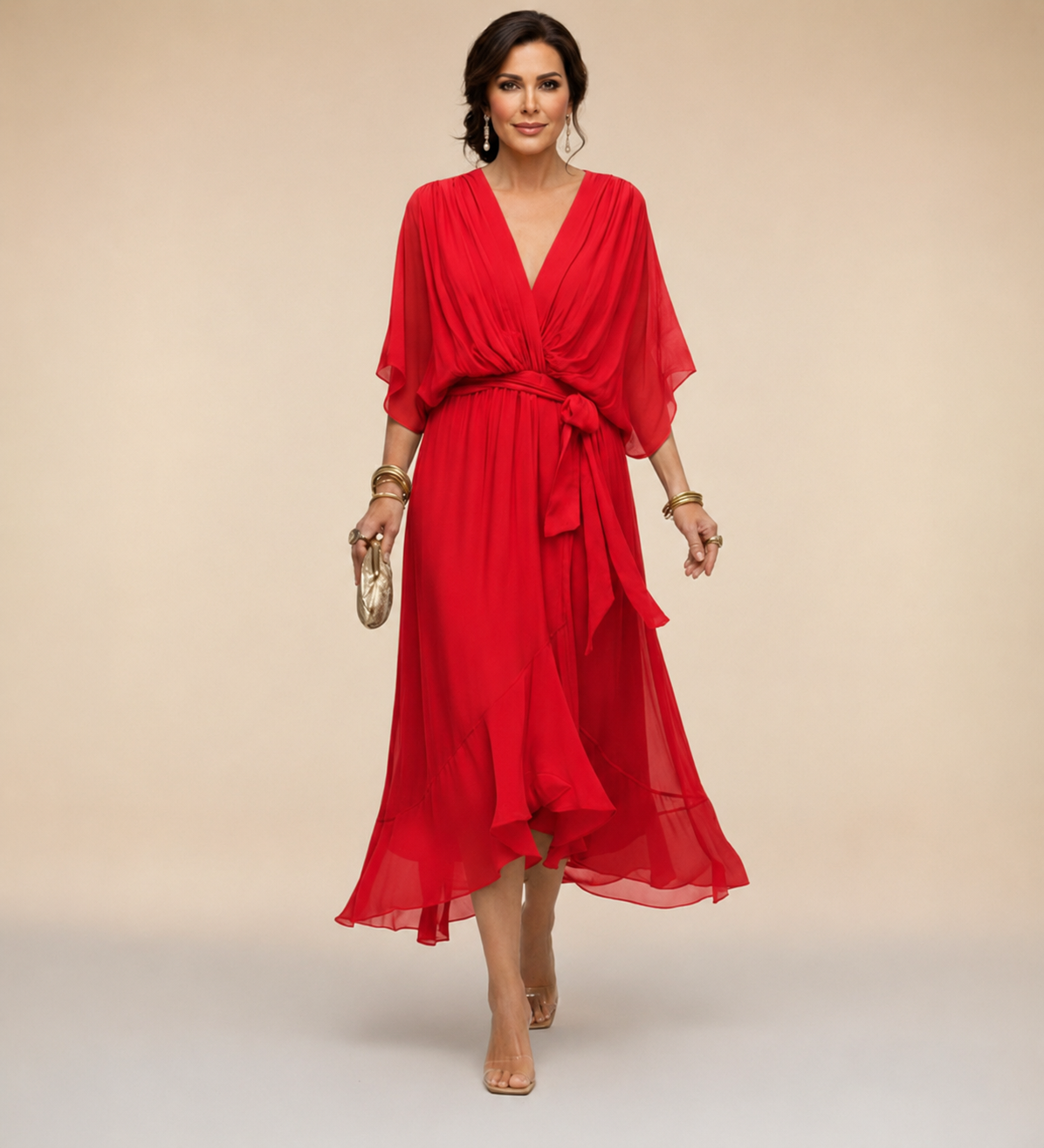 Penelope | Women's V-Neck Wrap Midi Dress