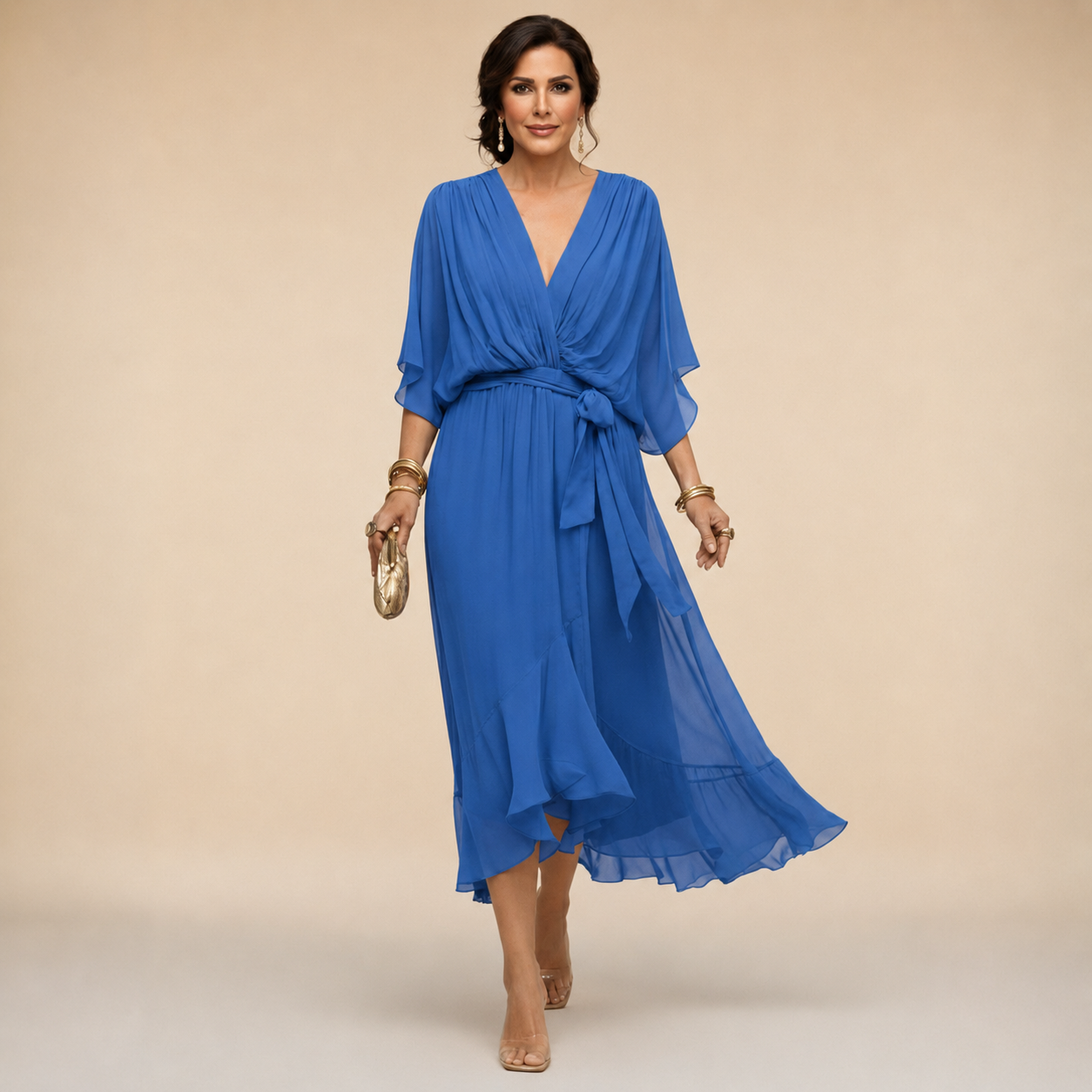 Penelope | Women's V-Neck Wrap Midi Dress