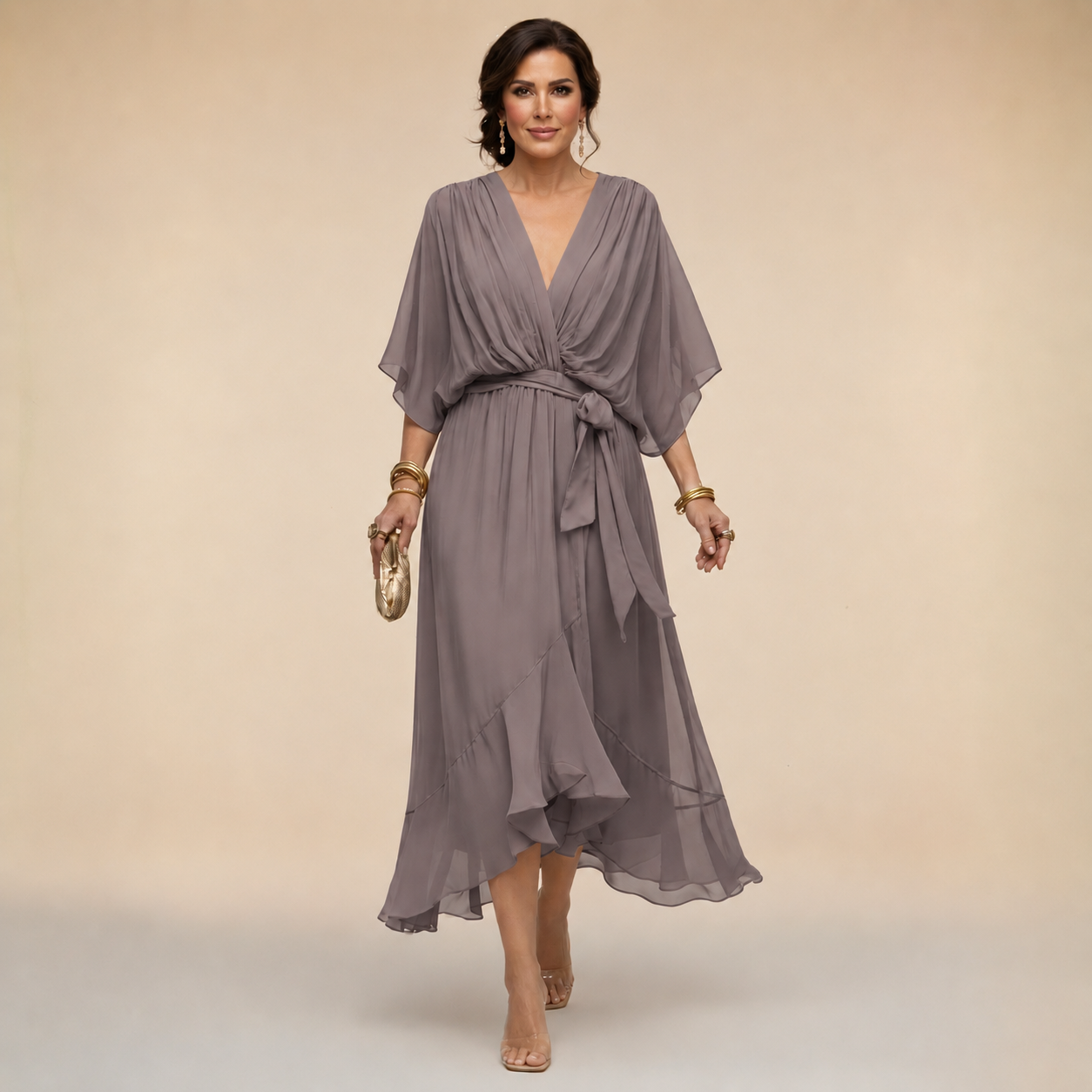 Penelope | Women's V-Neck Wrap Midi Dress
