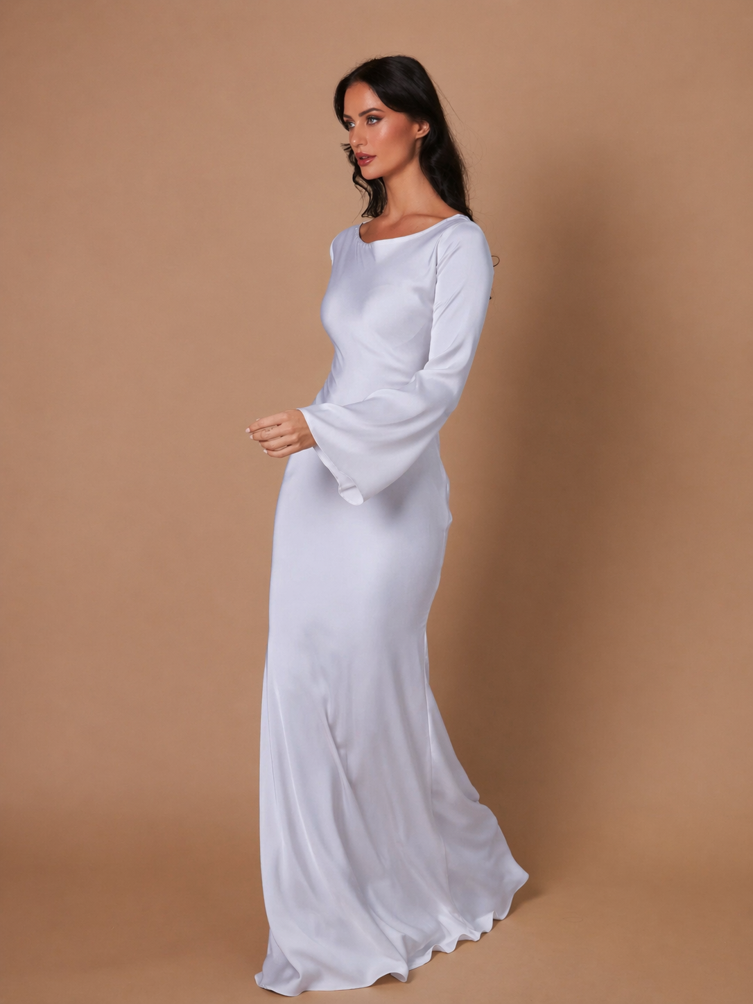 Serena | Women's Satin Long Sleeve Maxi Dress Formal Gown