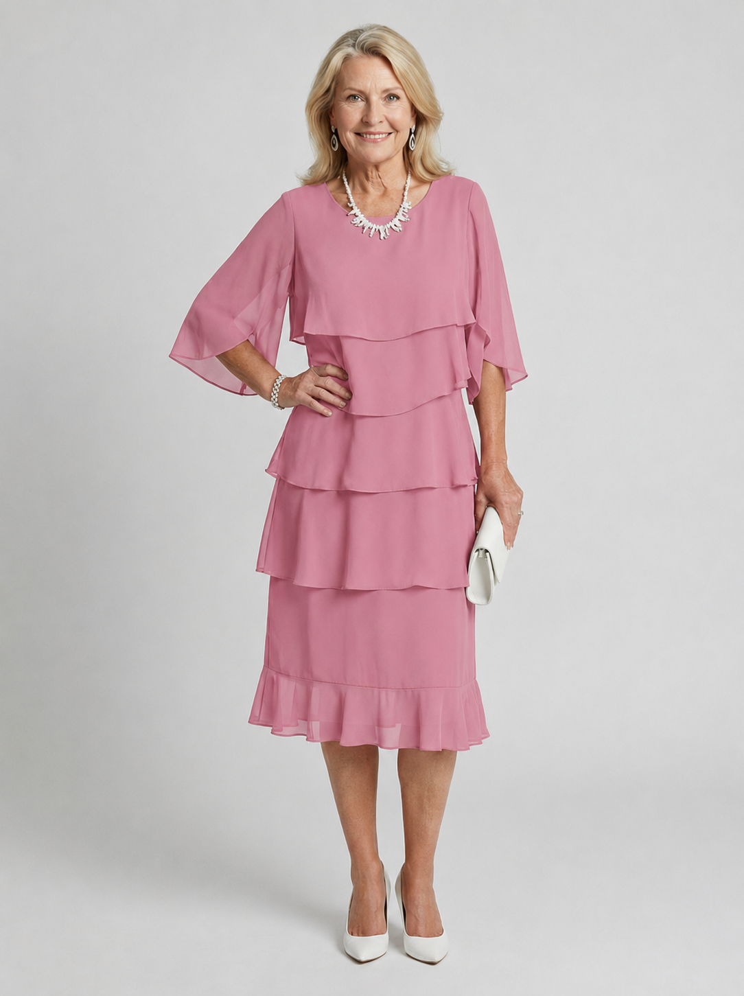Cassia | Women's Tiered Flutter Sleeve Midi Dress