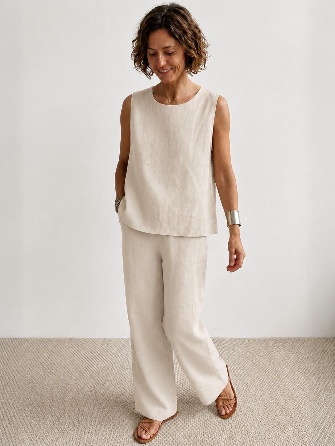 Olivia | Women's Sleeveless Tank Top and Wide-Leg Pants Set