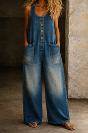 Remy | Women's Button Front Wide Leg Overalls