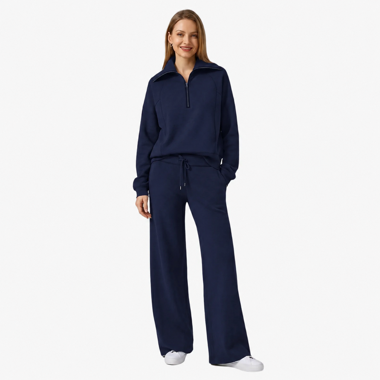 Daphne | Women's Half Zip Wide Leg Lounge Set